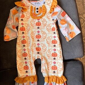 Ruffle Butts Orange and Cream Pumpkin Footie